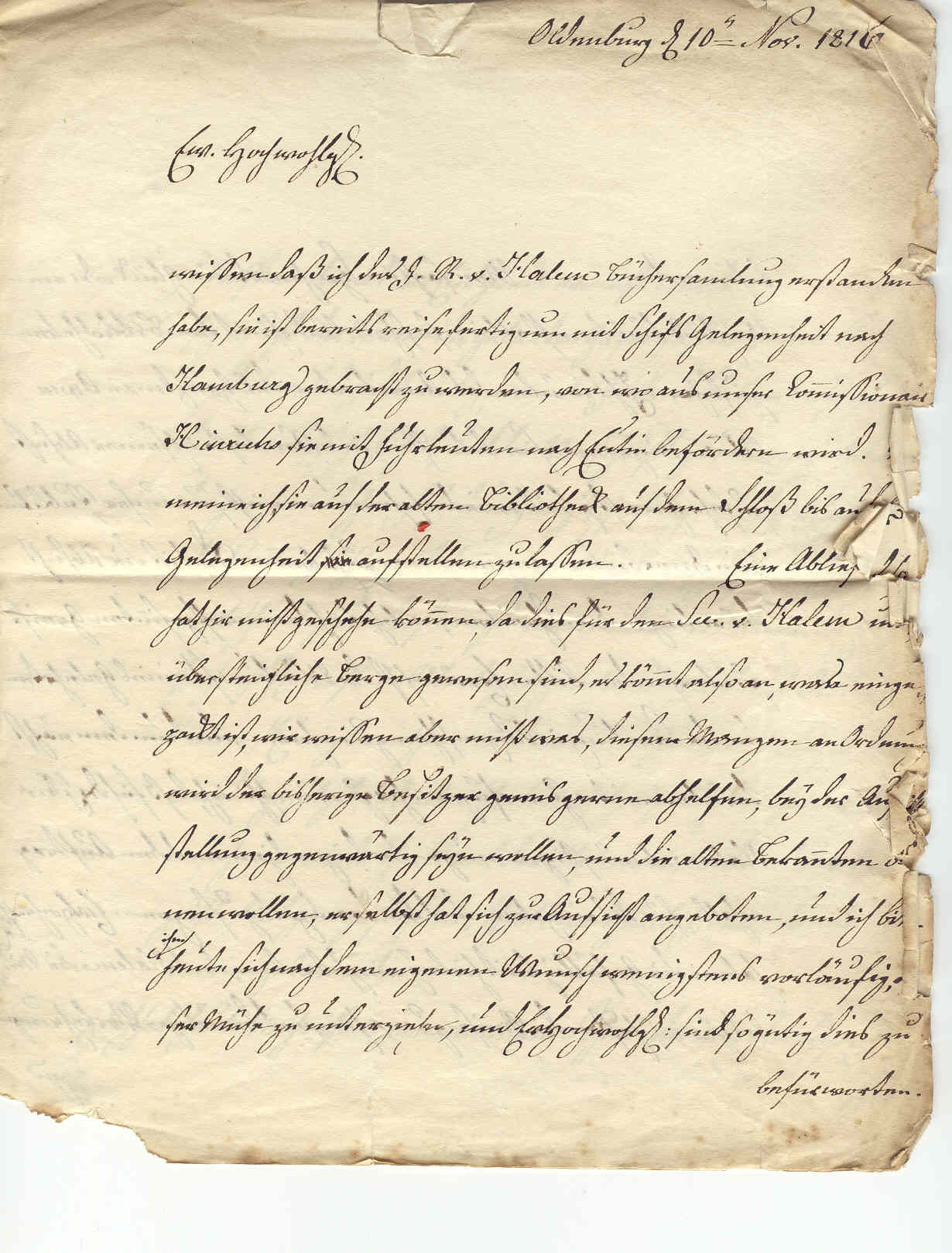 Brief von Herzog Peter Friedrich Ludwig an Regierungspräsident von Maltzan