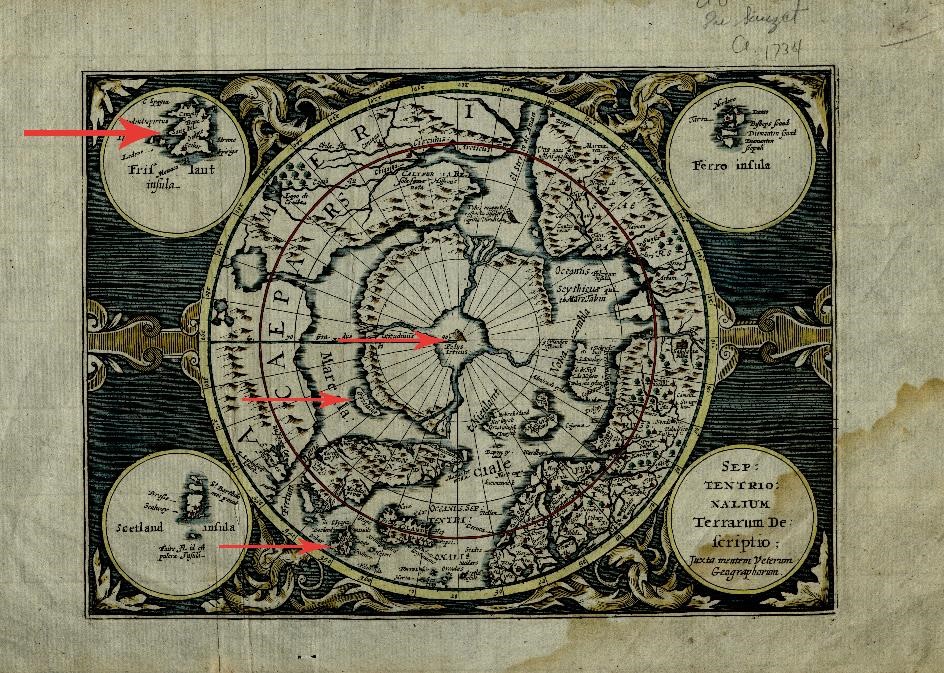 Etwa um 1738 erschien die Karte „Septentrionalium Terrarum Descriptio“. Hier findet man Frisland sowohl auf dem Kartenbild, als auch als kleine Nebenkarte oben links. 
																						Darüber hinaus ist Groclant verzeichnet und der Nordpol ist als Magnetberg dargestellt.
																						Durch den Gebrauch des Magnetkompasses, der bereits seit dem 12. Jahrhundert Anwendung fand, vermutete man einen Magnetberg in der Arktis, der für das Ausschlagen der 
																						Kompassnadel verantwortlich sei. Erst auf den Kartenbildern ab 1750 ist Frisland nicht mehr enthalten.